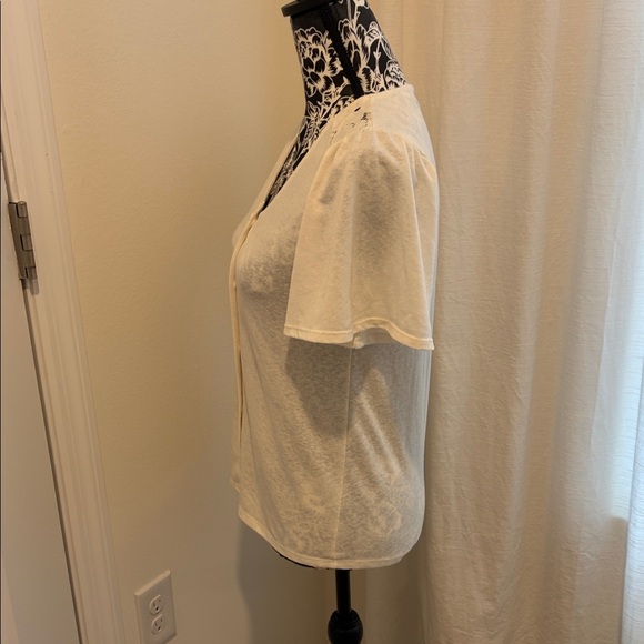 LOFT Cream V-Neck Blouse with Button Front - Picture 3 of 8